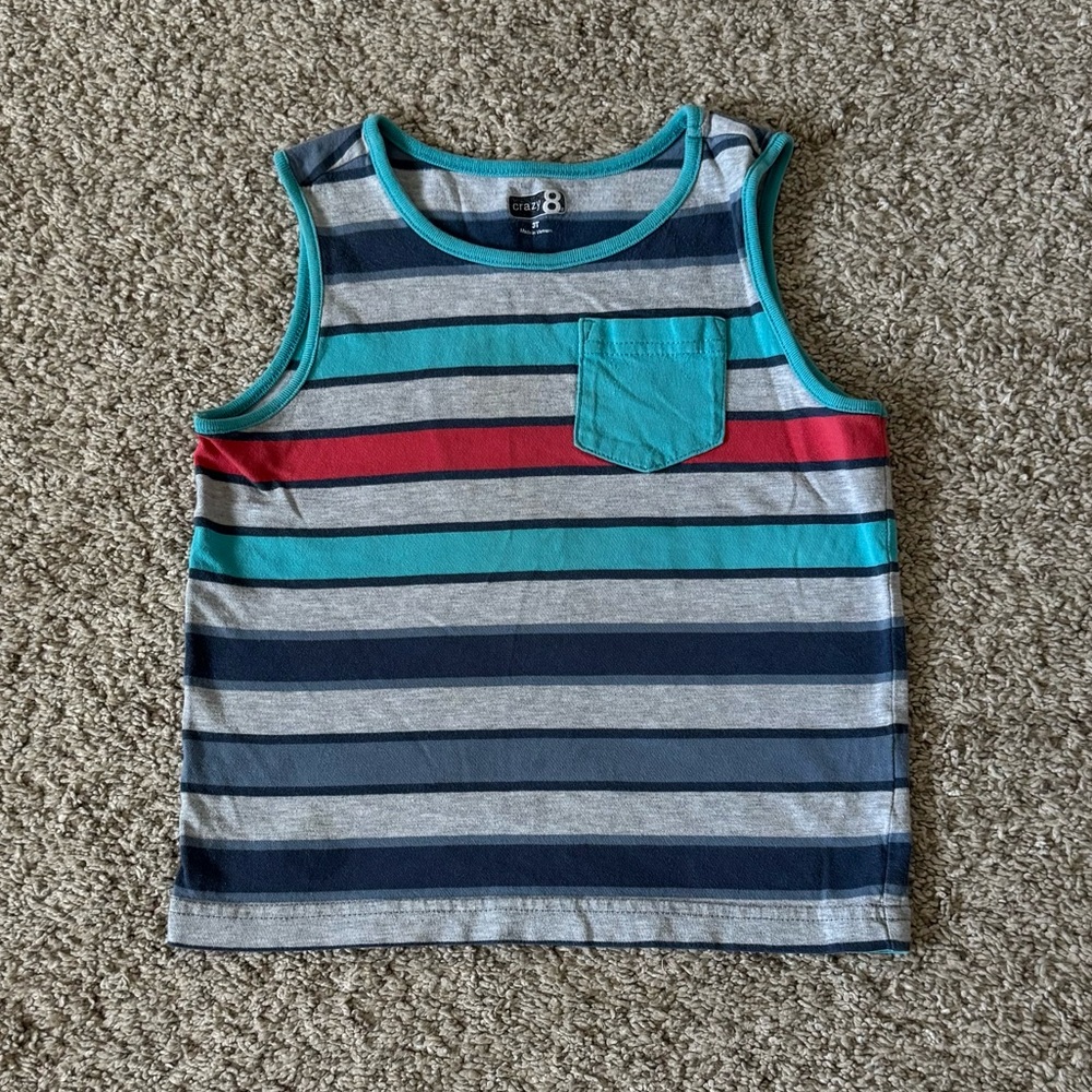 Crazy 8 toddler boys gray Blue striped pocket Tank Top size 3T